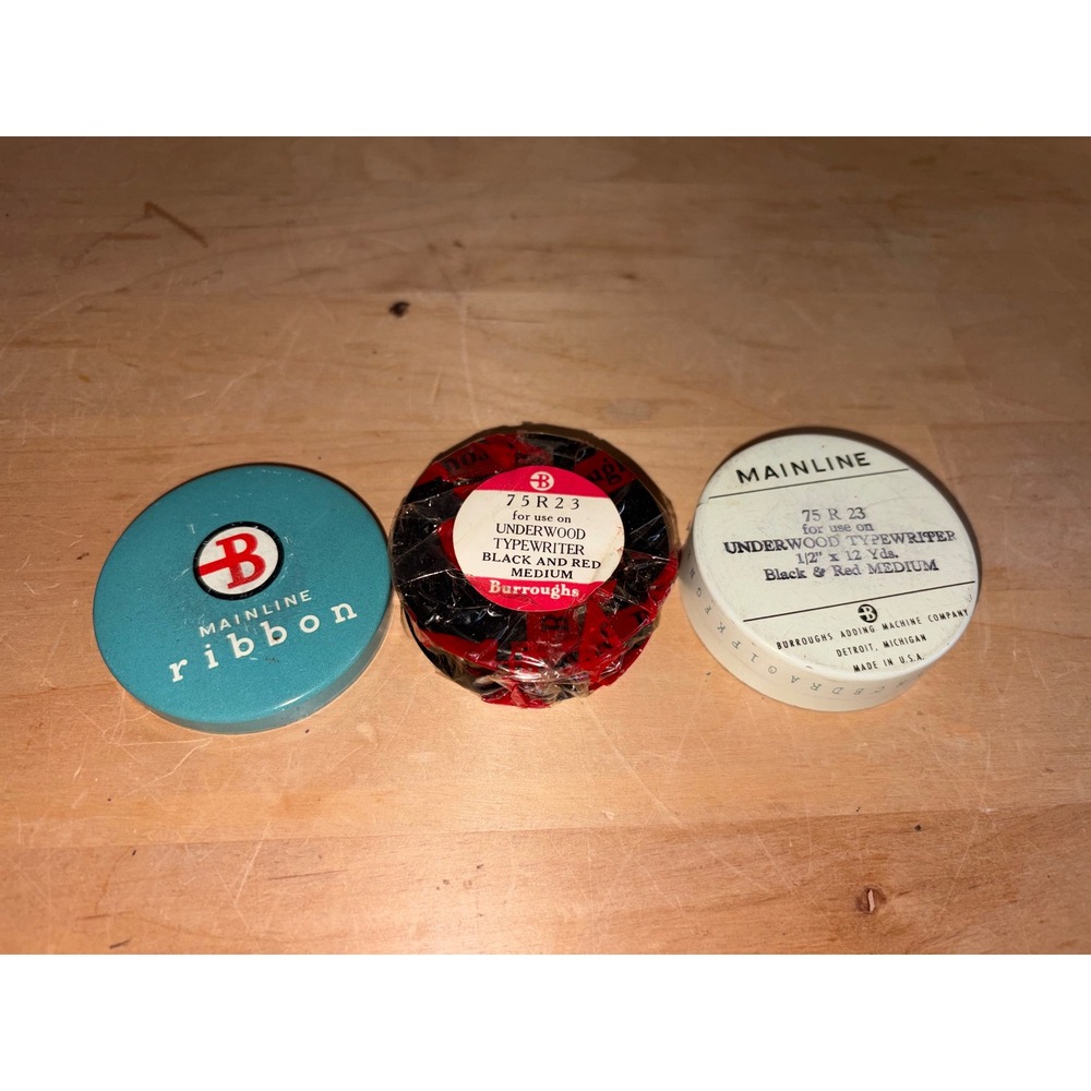 Vintage Burroughs Mainline Typewriter Ribbon Tin with Unused Ribbon